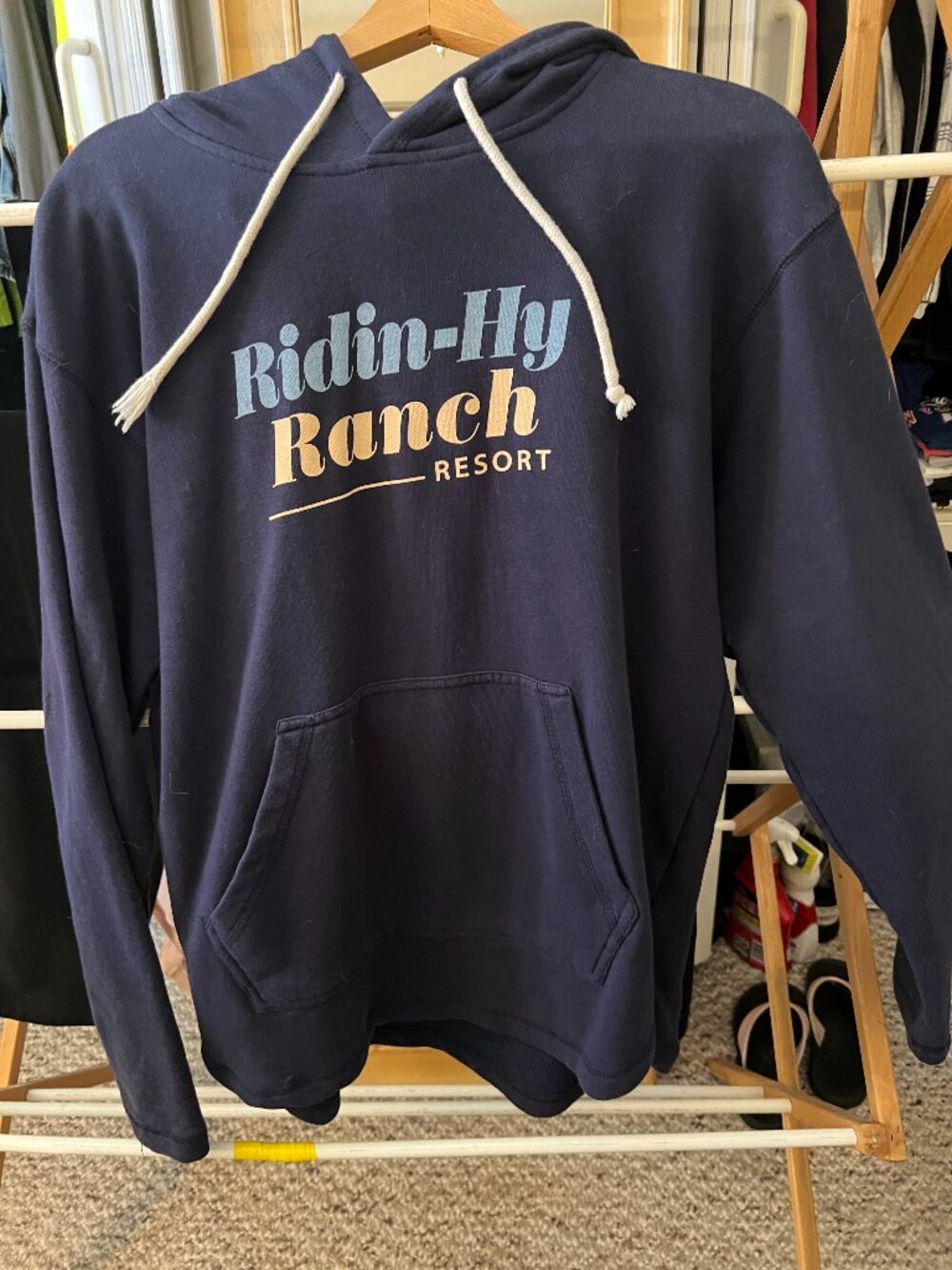 Ridin‑Hy Ranch Resort Hoodie – Navy Blue – Size L
